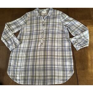 J. Jill Love Linen Womens Tunic Shirt Size L Roll Tab Sleeves Pockets 100% Linen